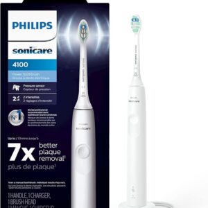 Limited time deal 40% off Philips Sonicare 4100 Rechargeable Electric Toothbrush, with Pressure Sensor, 2 Intensity Settings, SmarTimer and QuadPacer,