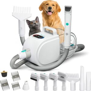 Limited time deal 15% Dog Grooming Vacuum and Kit, Hair Dryer 8-in-1, 60db Low Noise Vacuum