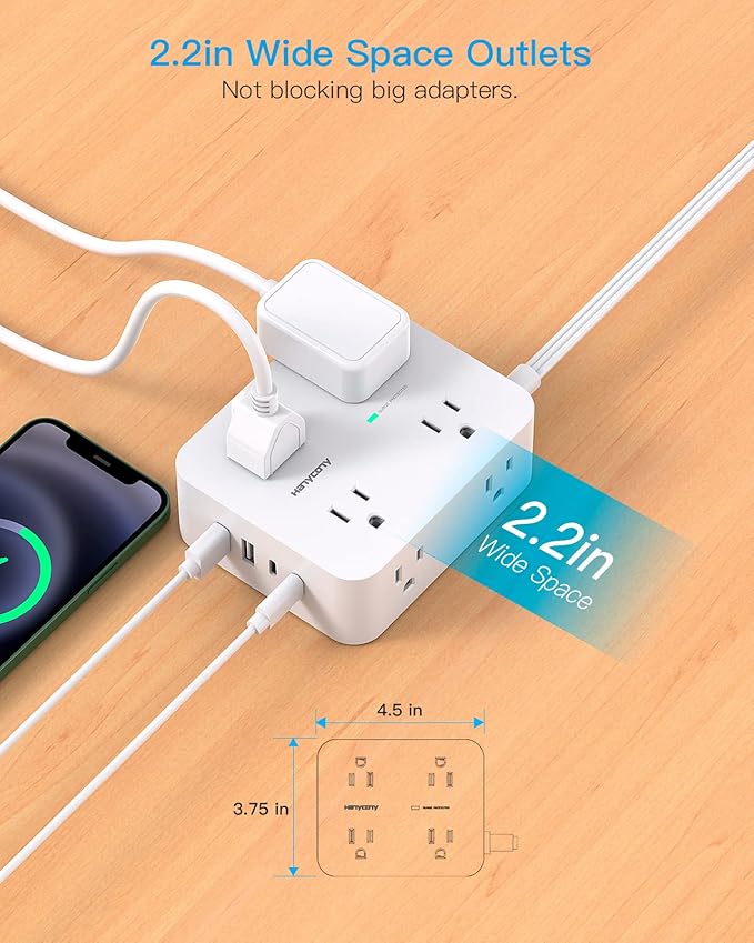 Limited time deal 41% Surge Protector Power Strip, HANYCONY Extension Cord with Multiple Outlets - Image 3