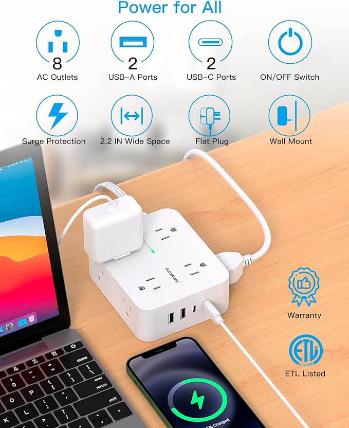 Limited time deal 41% Surge Protector Power Strip, HANYCONY Extension Cord with Multiple Outlets - Image 4