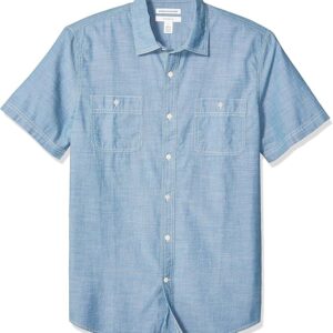 Limited time deal 16% off Essentials Men's Regular-Fit Short-Sleeve Poplin Shirt