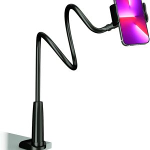 Cell Phone Clip Bed Stand Holder, with Grip Flexible Long Arm Gooseneck Bracket Mount Clamp for Desk