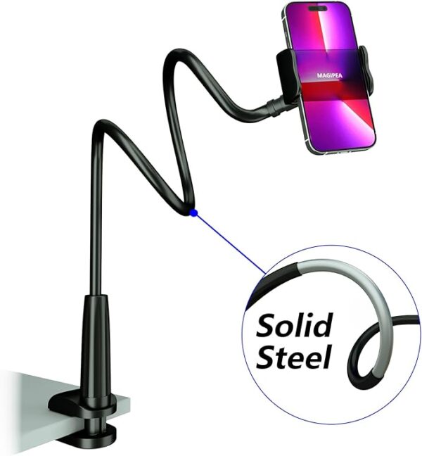 Cell Phone Clip Bed Stand Holder, with Grip Flexible Long Arm Gooseneck Bracket Mount Clamp for Desk - Image 4