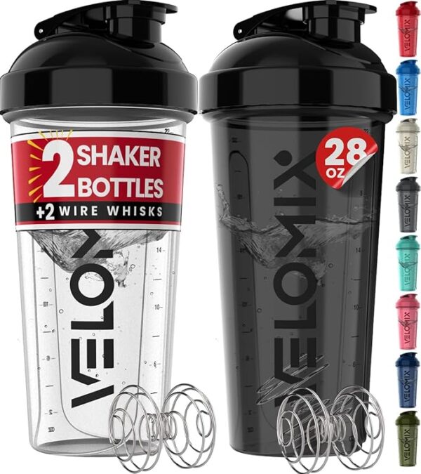 Limited time deal 34% off -2 Pack- 28 oz Protein Shaker Bottles for Protein Mixes - 2x Wire Whisk | Leak Proof Shaker Cups for Protein Shakes