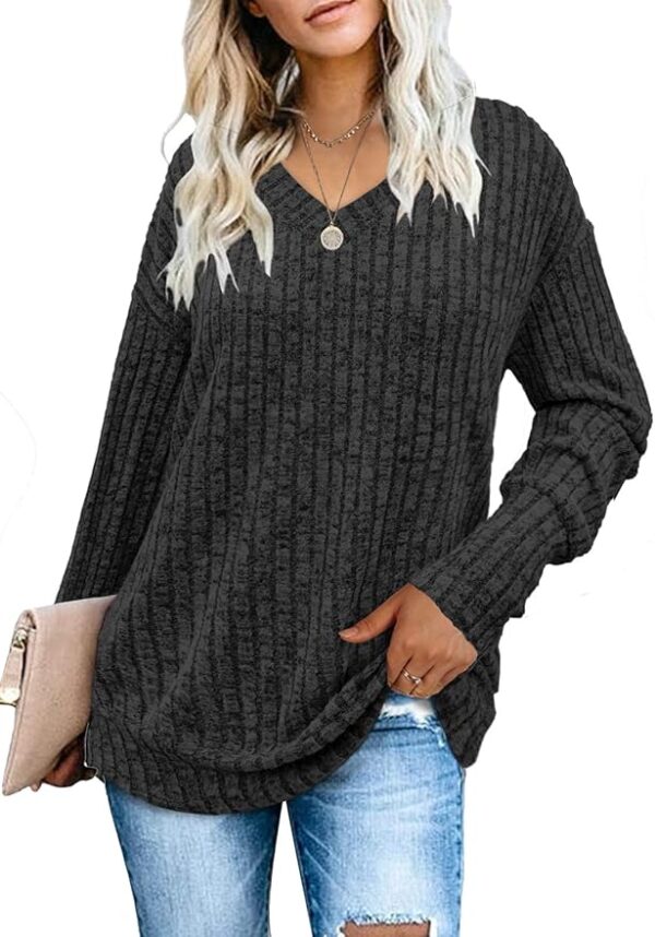 Heymiss Womens Sweatshirts V Neck Long Sleeve Shirts - Image 4