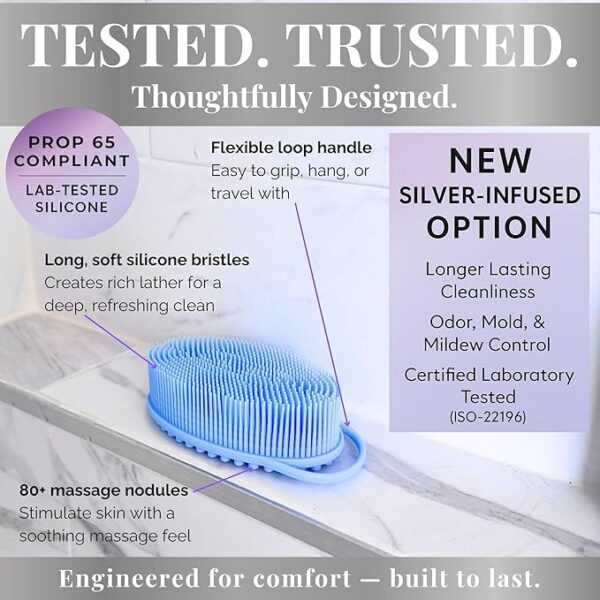 Limited time deal 20% off Avilana Silicone Body Scrubber – Gentle Shower Brush & Loofah Alternative – Silver-Infused Options – Fast-Drying - Image 5
